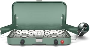 Coleman Cascade 222 2-Burner Camping Stove, Portable Cooktop with 22,000 BTUs and Dual Wind Guards
