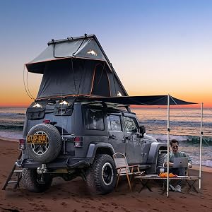 Adventurer Pro Rooftop Tent Hard Shell with Side Awning&LED Light Strip, 2-3 Person Ro