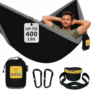 Wise Owl Outfitters Camping Hammock – up to 500lbs Portable Hammock with Tree Straps - Tra