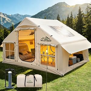 Inflatable Tent with Skylight, Quick Setup Blow Up Tents with Pump, Hot Tent with Stove Ja